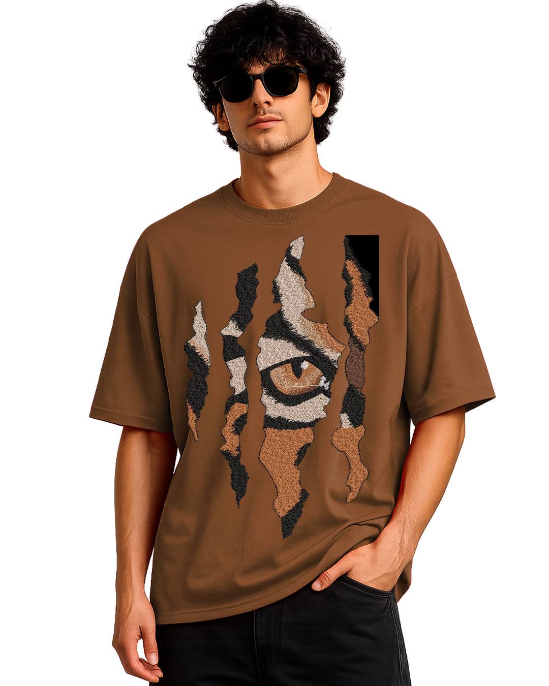 Tiger Eye Graphic Oversized T-Shirt | Coffee Brown