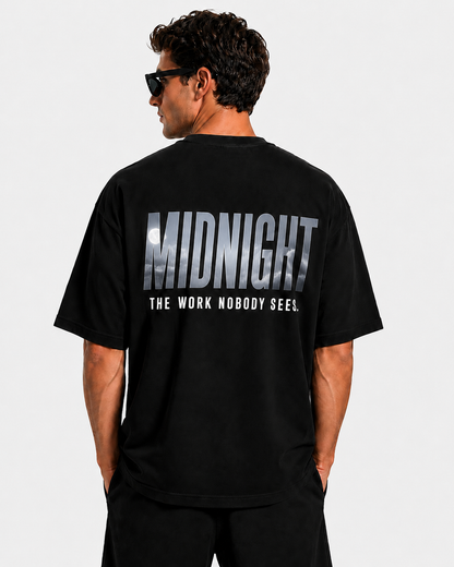 MIDNIGHT Oversized Drop Shoulder T-Shirt – Black