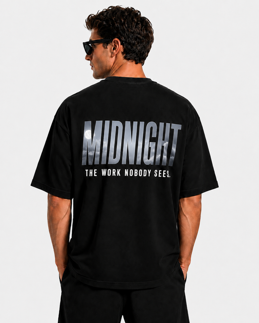 MIDNIGHT Oversized Drop Shoulder T-Shirt – Black